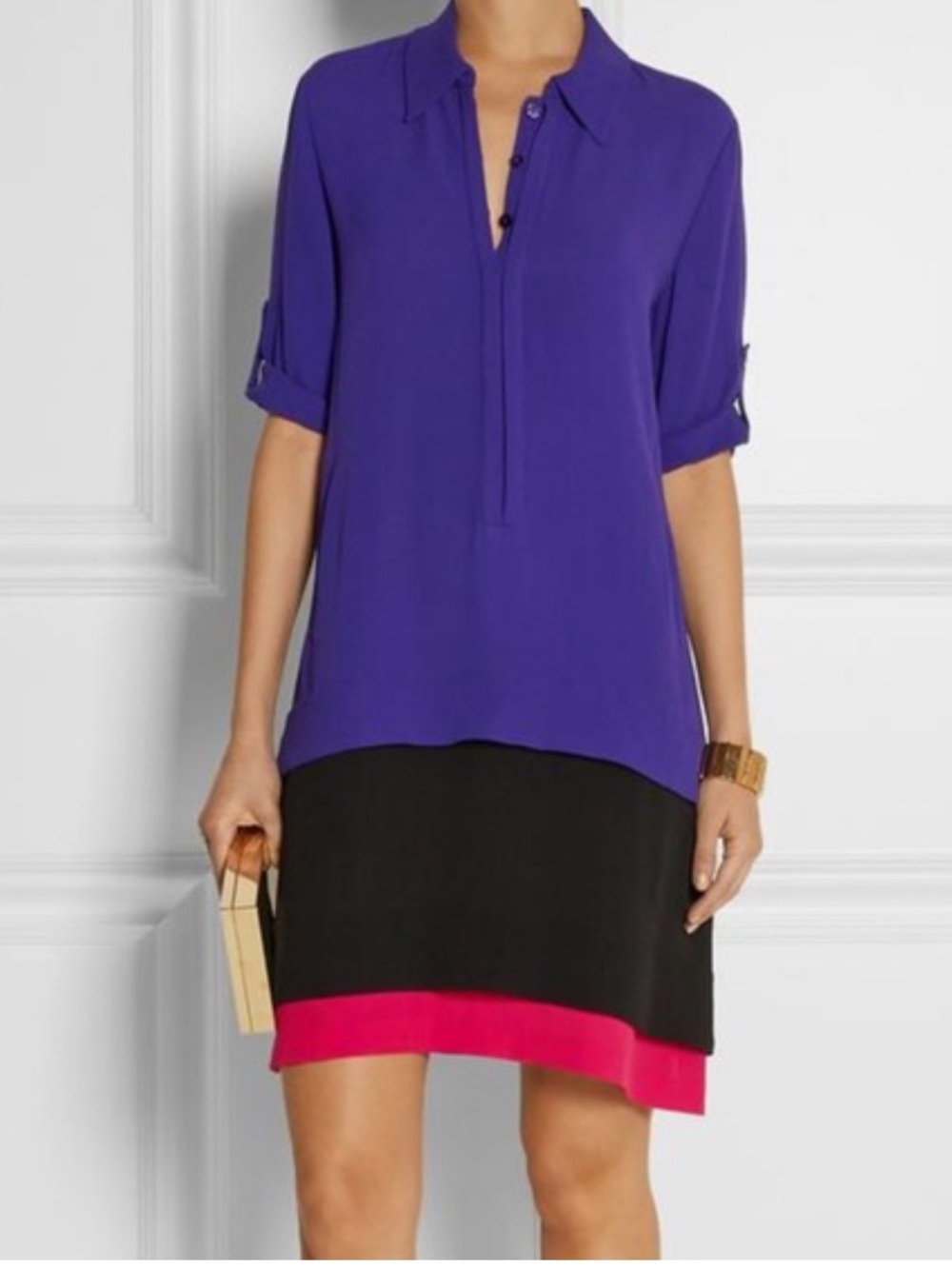 Diane Von Furstenberg Colourblock Crepe Layered New Hatsu Dress S